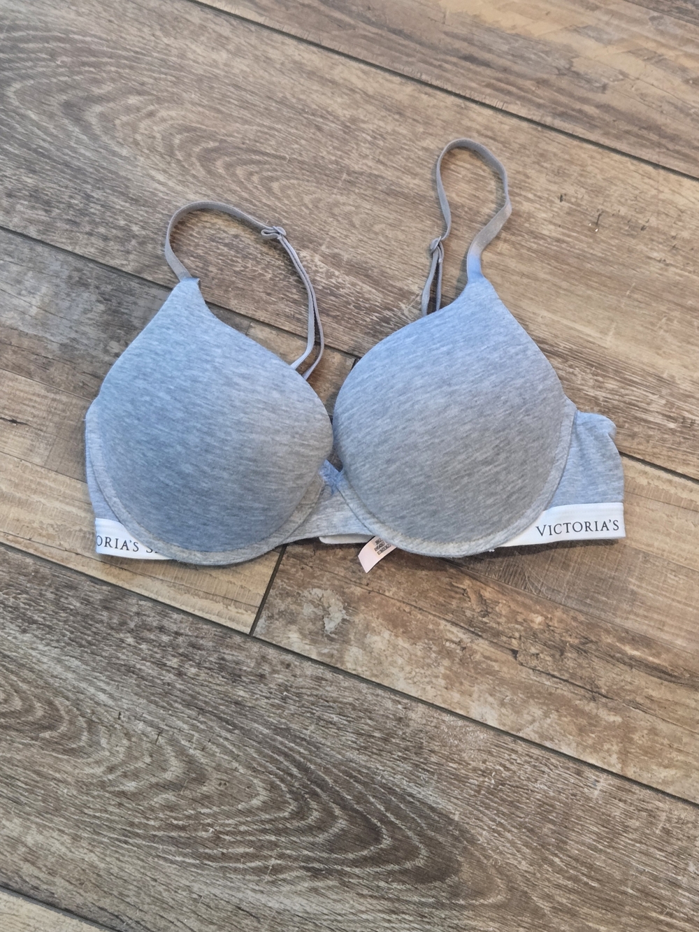 Victoria’s Secret T-Shirt Push-Up Full Coverage Bra Gray Logo Band 34C